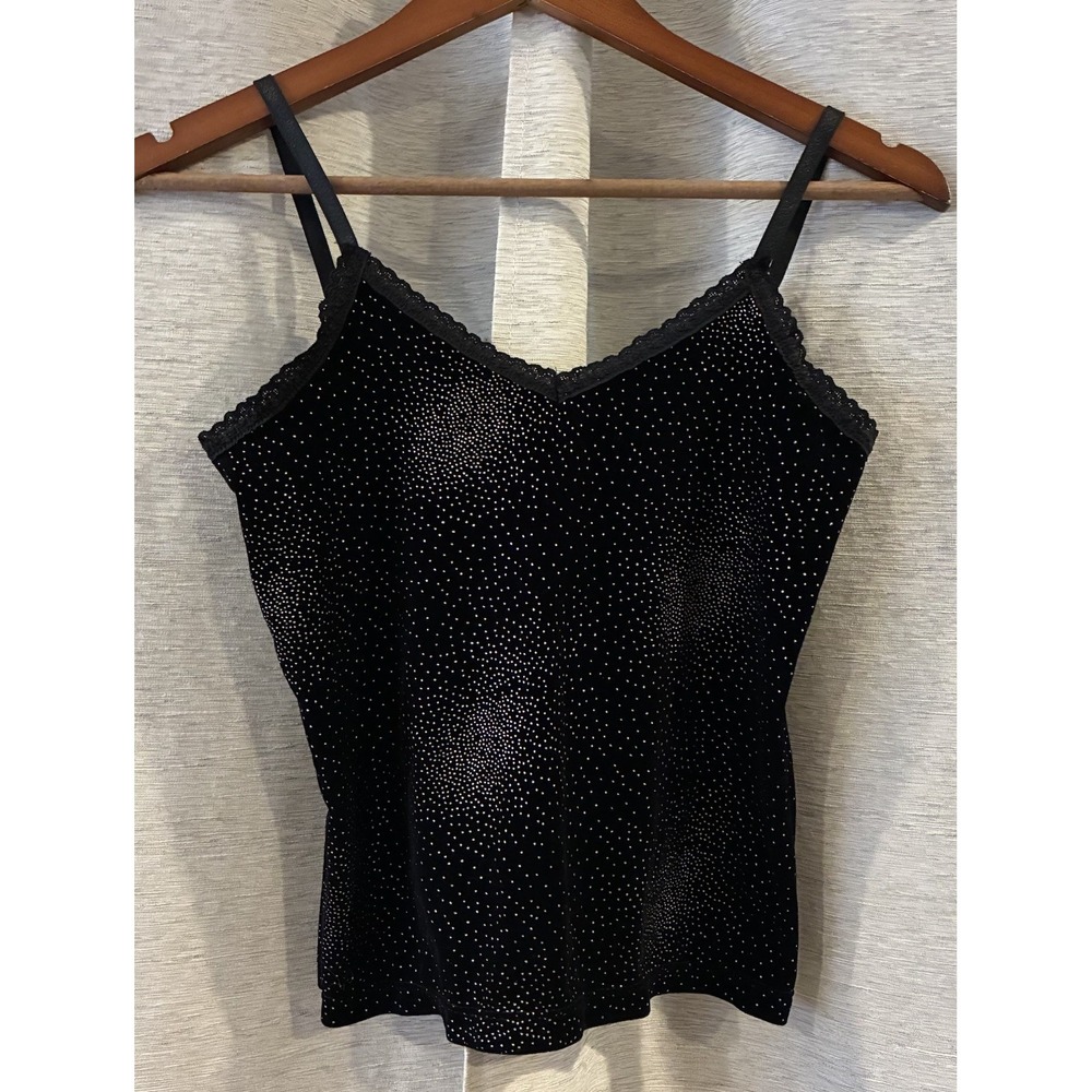 VTG 90s Y2K Black Velvet Cami Top Glitter Whimsigoth Fairy Grunge Goth Rave S